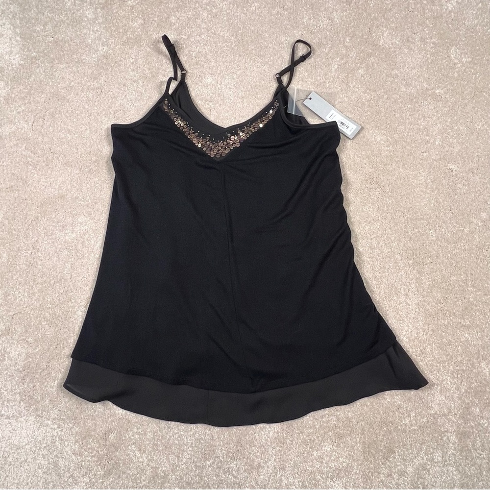 Apt. 9â NWT Black Sequin Tank Top Adjustable Straps Double Layer Women's Small